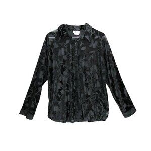 VTG Clio Burnout Velvet Semi‎ Sheer Blouse M Button Up Shirt whimsygoth *Flaw